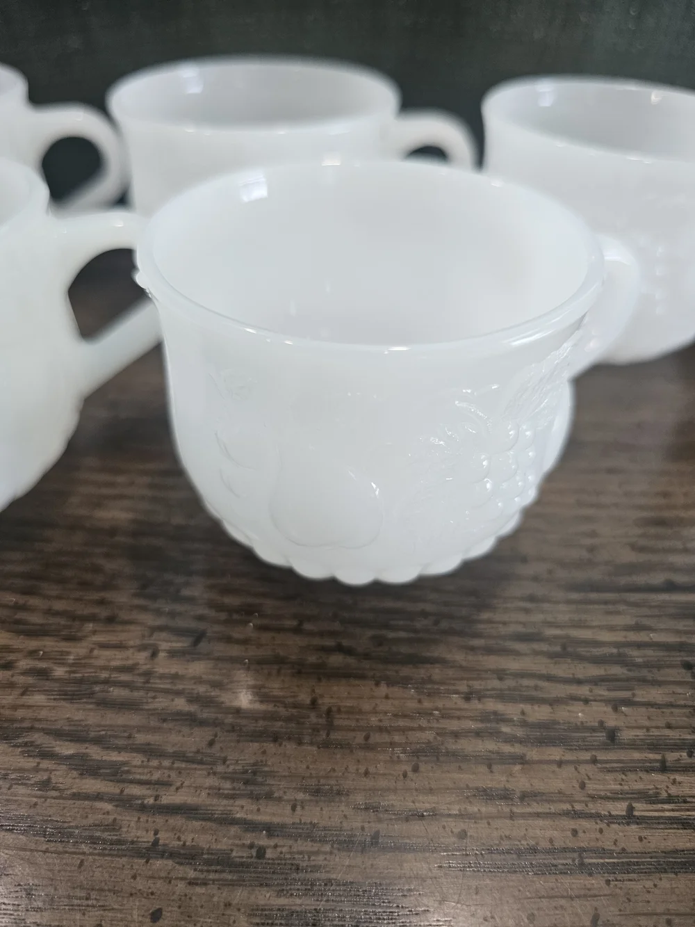 Vintage Jeannette Milk Glass Della Robbia Fruit Punch Cups - Set of 5